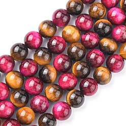 Mixed Color Natural Rose Tiger Eye and Yellow Tiger Eye Beads Strands, Round, Mixed Color, 14mm