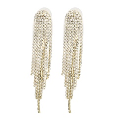 Golden Cubic Zirconia Chains Tassel Earrings, Brass Dangle Stud Earrings, Golden, 84x14mm