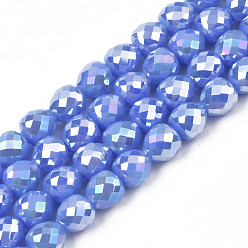 Cornflower Blue Electroplate Opaque Solid Color Glass Beads Strands, AB Color Plated, Faceted, Strawberry, Cornflower Blue, 6x6mm, Hole: 1.4mm, about 100pcs/strand, 24.02 inch(61cm)