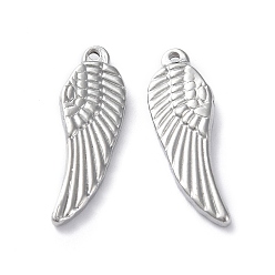Stainless Steel Color 304 Stainless Steel Pendants, Wing Charm, Stainless Steel Color, 26.5x9x3mm, Hole: 1mm