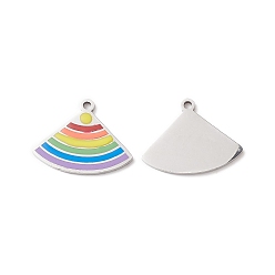 Colorful 304 Stainless Steel Enamel Pendants, Lead Free & Cadmium Free, Fan Shapes, Pride Theme, Colorful, 21x27x2mm, Hole: 2mm