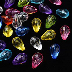 Mixed Color Transparent Acrylic Beads, Faceted, Teardrop, Mixed Color, 12x8mm, Hole: 1.5mm, about 1338pcs/500g
