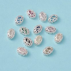 Mixed Color Eco-friendly Brass Micro Pave Cubic Zirconia Multi-strand Links, Rack Plating, Cadmium Free & Lead Free, Oval, Silver Color Plated, Mixed Color, 12x8x5mm, Hole: 1.2mm