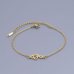 Golden 201 Stainless Steel Link Bracelets, with Lobster Claw Clasps, Treble Clef, Golden, 6-3/4 inch(17~17.1cm)