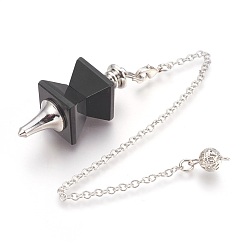 Black Agate Natural Black Agate Dowsing Pendulums, with Platinum Tone Brass Findings, Trapezoid, 235mm, Hole: 2mm