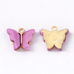 Orchid Alloy Acrylic Pendants, Butterfly, Light Gold, Orchid, 14x16.5x3mm, Hole: 1.6mm