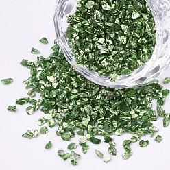 Lime Piezo Glass Beads, No Hole Beads, Chip, Lime, 1.5~2x1.5~2mm, about 440~450g/bag