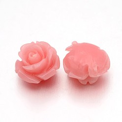 Pink Synthetic Coral Beads, Flower, Nice For Jewelry DIY Making, Dyed, Pink, about 11mm wide, 11mm long, 8mm thick, hole: 0.5mm