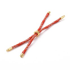 Red Nylon Cord Silder Bracelets, for Connector Charm Bracelet Making, with Rack Plating Golden Brass Findings, Long-Lasting Plated, Cadmium Free & Lead Free, Red, 8-5/8~9 inch(22~22.8cm), 0.3cm, Hole: 2.6mm