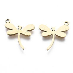 Golden 201 Stainless Steel Charms, Laser Cut, Dragonfly, Golden, 12.5x13.5x1mm, Hole: 1.4mm