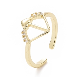 Золотой Открытое кольцо-манжета со стрелой купидона из прозрачного циркония, украшения из латуни на день святого валентина, золотые, внутренний диаметр: американский размер 6 3/4 (17.1 мм)