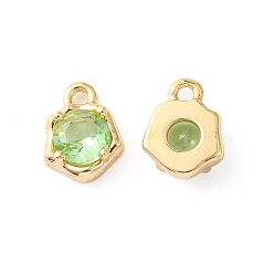 Light Green Brass Micro Pave Cubic Zirconia Charms, Irregular Shape Charm, Real 18K Gold Plated, Light Green, 9x7x3mm, Hole: 1.4mm