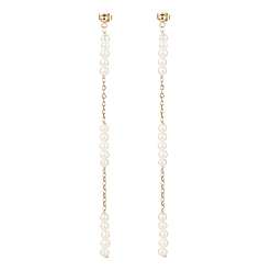 Golden Natural Pearl Beaded Long Chain Dangle Stud Earrings, 304 Stainless Steel Tassel Drop Earrings for Women, Golden, 120mm, Pin: 0.7mm