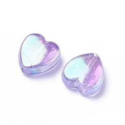 Plum Eco-Friendly Transparent Acrylic Beads, Heart, Plum, AB Color, about 8mm in diameter, 3mm thick, hole: 1mm, about 2800pcs/500g