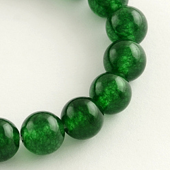 Vert Foncé Jade naturelle teint rangées de perles rondes, vert foncé, 8mm, Trou: 1mm, Environ 48 pcs/chapelet, 14.9 pouce