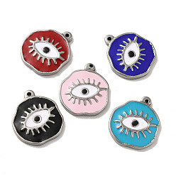 Mixed Color 304 Stainless Steel Charms, with Enamel, Flat Round with Evil Eye, Stainless Steel Color, Mixed Color, 21x18.5x2.5mm, Hole: 1.4mm