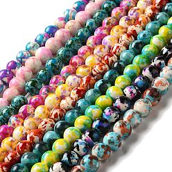 Color mezclado Hilos de perlas sintéticas teñidas de turquesa, rondo, color mezclado, 7~8x7~8 mm, agujero: 1 mm, sobre 50 unidades / cadena, 14.29~14.65'' (36.3~37.2 cm)
