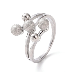 Stainless Steel Color 304 Stainless Steel Round Ball Finger Ring for Women, Stainless Steel Color, US Size 6 3/4~9(17.1~18.9mm)