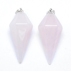 Quartz Rose Naturelle quartz rose a pendentifs, avec les accessoires en laiton, balle, platine, 38.5x16x14.5mm, Trou: 5x8mm