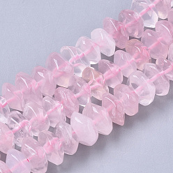 Розовый Кварц Природного розового кварца нитей бисера, самородки, граненые, 9.5~11x6~7 мм, отверстие : 1.2 мм, около 26~32 шт / нитка, 7.48 дюйм (19 см)
