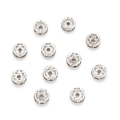 Silver Iron Rhinestone Spacer Beads, Grade A, Straight Edge, Rondelle, Silver Color Plated, Clear, Size: about 10mm in diameter, 4mm thick, hole: 2mm
