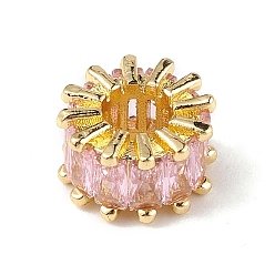 Pink Crémaillère placage micro en laiton pavent perles cubes de zircone, sans cadmium et sans plomb, plaqué longue durée, réel 18 k plaqué or, colonne, rose, 9x6mm, Trou: 4mm