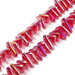 Red Electroplate Transparent Glass Beads Strands, Rainbow Plated, Triangle, Red, 9x15.5~16mm, Hole: 1mm, about 120pcs/strand, 24.57~25.67''(62.4~65.2cm)