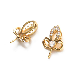 Golden Brass Pave Clear Cubic Zirconia Leaf Head Pins, for Baroque Pearl Making, Golden, 16x11mm
