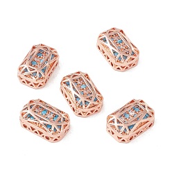 Dark Turquoise Eco-friendly Brass Micro Pave Cubic Zirconia Multi-strand Links, Rack Plating, Cadmium Free & Lead Free, Rectangle Octagon, Rose Gold, Dark Turquoise, 14x10x5mm, Hole: 1.4mm