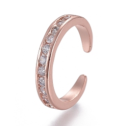 Rose Gold Adjustable Brass Toe Rings, Open Cuff Rings, Open Rings, with Clear Cubic Zirconia, Rose Gold, Size 3, Inner Diameter: 13.5mm
