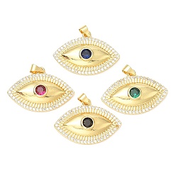 Mixed Color Rack Plating Brass Micro Pave Cubic Zirconia Pendants, with Glass, Long-Lasting Plated, Lead Free & Cadmium Free, Evil Eye, Mixed Color, 20.5x29.5x5mm, Hole: 4x3.5mm