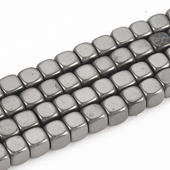 Gunmetal Plaqué Galvaniques perles d'hématite synthétique non magnétique brins, cube, plaqué gris anthracite, 4x4x4mm, Trou: 2mm, Environ 100 pcs/chapelet, 15.7 pouce