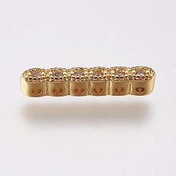 Golden Brass Micro Pave Cubic Zirconia Spacer Bars, Clear, Golden, 15.5x2.5x3mm, Hole: 1mm
