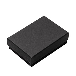 Черный Картон комплект ювелирных изделий коробки, для ожерелья, серьги и кольца, с губкой внутри, прямоугольные, чёрные, 9x6.5x2.8 см