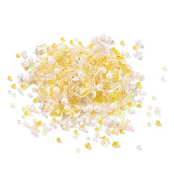 Jaune Kit de recherche de fabrication de bijoux de bricolage, verre et perles de rocaille, rond & étoile & lune, jaune, 2~16x2~12x3~7mm, Trou: 0.8~1.2mm