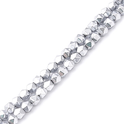 Platinum Plated Electroplate Synthetic Non-magnetic Hematite Beads Strands, Faceted, Polygon, Platinum Plated, 3.8~4mm, Hole: 1mm, about 99pcs/strand, 14.96 inch(38cm)