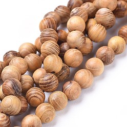 BurlyWood Natural Wood Beads Strands, Round, BurlyWood, 4mm, Hole: 1mm, about 98pcs/strand, 15.5 inch(39.5cm)