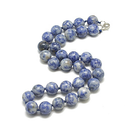 Jaspe Avec Point Bleu Colliers de perles de jaspe tache bleue naturelle, avec mousquetons en alliage, ronde, 18.1 pouces ~ 18.5 pouces (46~47 cm), tour: 11.5~12 mm
