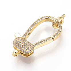 Golden Brass Micro Pave Cubic Zirconia Lobster Claw Clasps, Golden, 40x17x6.5mm, Hole: 1~1.5mm