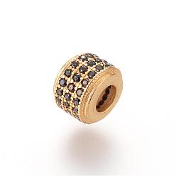 Golden Brass Micro Pave Cubic Zirconia Beads, Column, Golden, 9x6.6mm