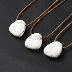 Howlite Natural Howlite Triangle Pendant Necklace with Waxed Cord for Women, 15.75~29.92 inch(40~76cm)