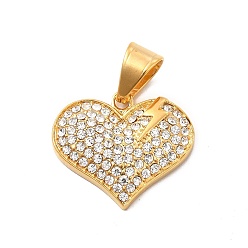 Oro 304 colgantes de diamantes de imitación de cristal de acero inoxidable, encanto de corazón con relámpago, dorado, 23x26.5x5 mm, agujero: 9.5x7 mm
