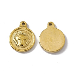 Golden Vacuum Plating 304 Stainless Steel Pendants, Flat Round with Lion, Golden, 19x15x3mm, Hole: 1.6mm