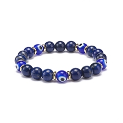 Lapis Lazuli Lapis-lazuli naturel (teint) et bracelet extensible perlé mauvais œil au chalumeau, bijoux en pierres précieuses pour femmes, diamètre intérieur: 2 pouce (5.1 cm)