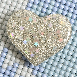 Silver Diamond Painting Magnet Cover Holders, Resin Locator, with Glitter PowderPositioning Tools, Heart, Silver, 35x35x18mm