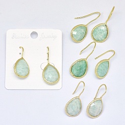 Amazonite Natural Amazonite Dangle Earrings, with Golden Tone Brass Findings, teardrop, 25.5~32x13.5x5mm, Pin: 0.8mm