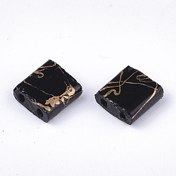 Black 2-Hole Glass Seed Beads, Antique Style, Rectangle, Black, 5x4.5~5.5x2~2.5mm, Hole: 0.5~0.8mm