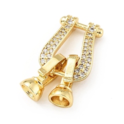 Golden Rack Plating Brass Micro Pave Clear Cubic Zirconia Fold Over Clasps, Cadmium Free & Lead Free, Long-Lasting Plated, U-Shaped, Golden, U-Shaped: 19x14mm, clasp: 13.5x7mm, Inner Diameter: 4.3mm