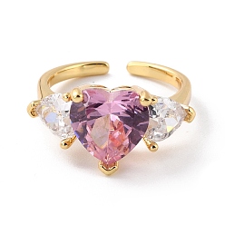 Pink Anillo de puño de circonita cúbica con corazón brillante para el día de san valentín, anillo abierto chapado en oro real 18k, sin plomo y cadmio, rosa, tamaño de EE. UU. 6 1/2 (16.9 mm)