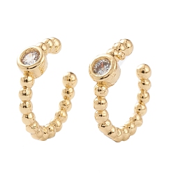 Clear Brass Micro Pave Cubic Zirconia Cuff Earrings, Long-Lasting Plated, Real 18K Gold Plated, Clear, 12x11.5x2~3mm